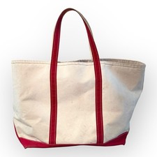 VTG 1980s L.L. Bean Boat and Tote XL Red Canvas Open Bag USA Freeport PATINA