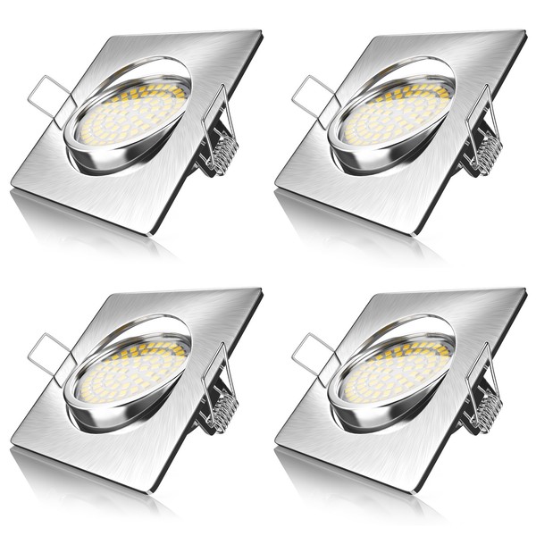 Brandson 4X Led Einbaustrahler, Alu-Rahmen, 3,5W, 230V, 320Lm, 3000K, Eckig-image