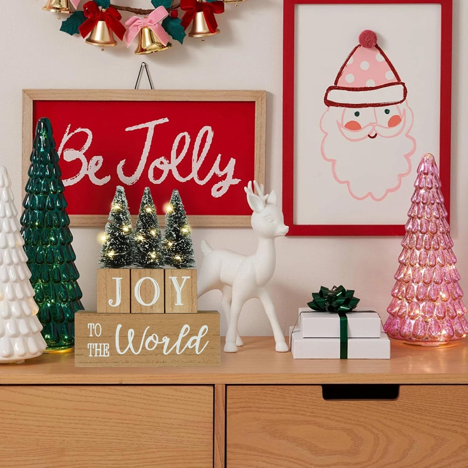 Christmas Tree Decorations for Home LED Lighted JOY to the World Decor with Time