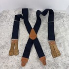 Carhartt Mens Adult Suspenders Blue Navy Brown Leather Chrome Clip 2” Wide