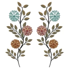 2 Pcs Metal Flower Leaves Wall Art, 15.75 Inch Spring Wall Decor, Vintage Lea...