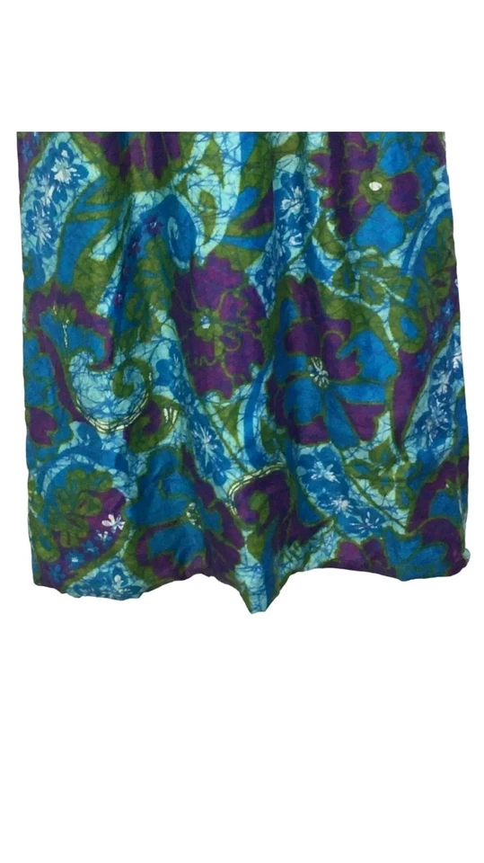 复古 60 年代蓝色紫色无袖女主人夏威夷树皮长裙 34 英寸胸围 — 第 4/4 张图片