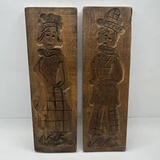 Pair of Antique Carved Oak Wooden Dutch Springerle Cookie Gingerbread Molds 17"