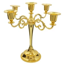 Metal Candle Holder，5 Arms Gold Candle Holders for Pillar Candles