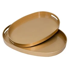 Gold Serving Trays with Handles, Oval Decorative Trays for Coffee Table, Nest...
