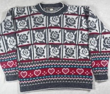 Vintage Hot Cashews Sweater Womens Medium Multicolor Rose Heart Knit USA 80s
