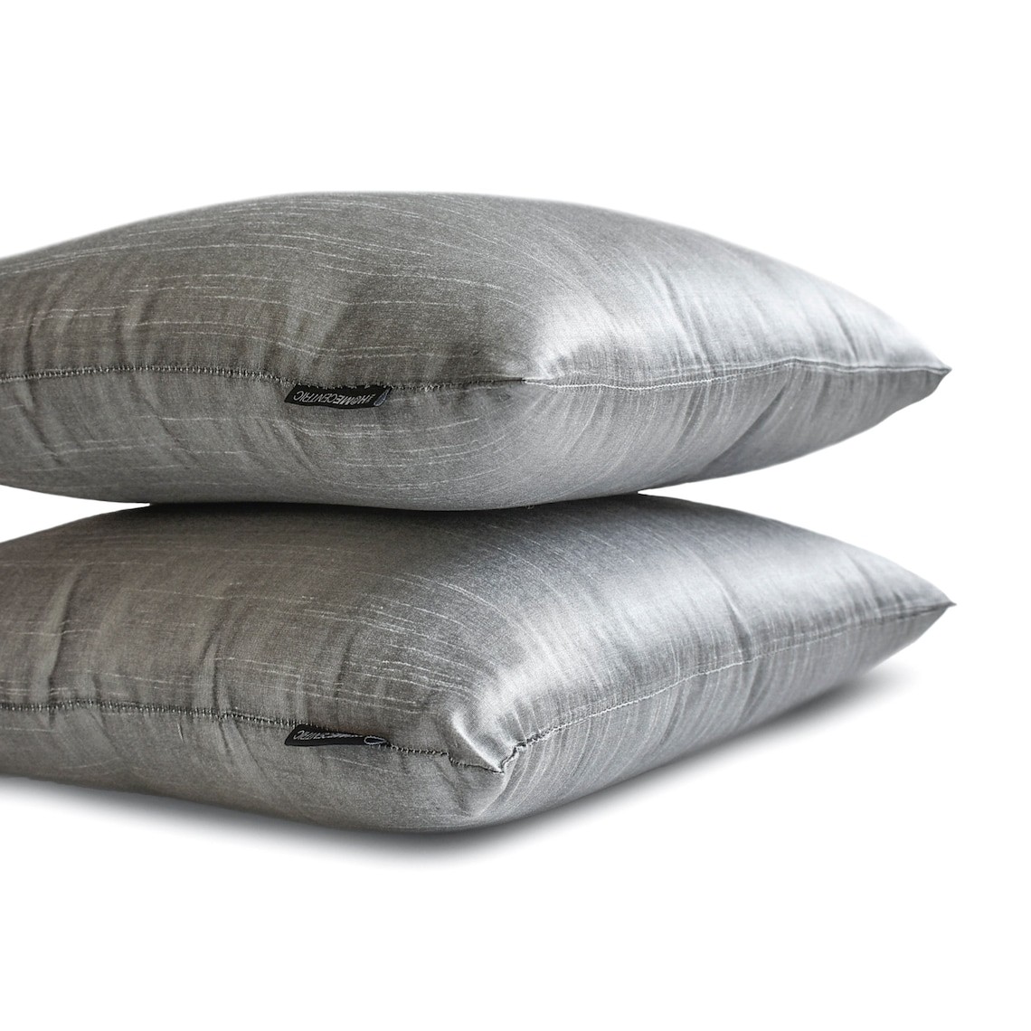Silver Grey Art Silk Lumbar Pillow Covers, Pack of 2-Silver Gray Luxury