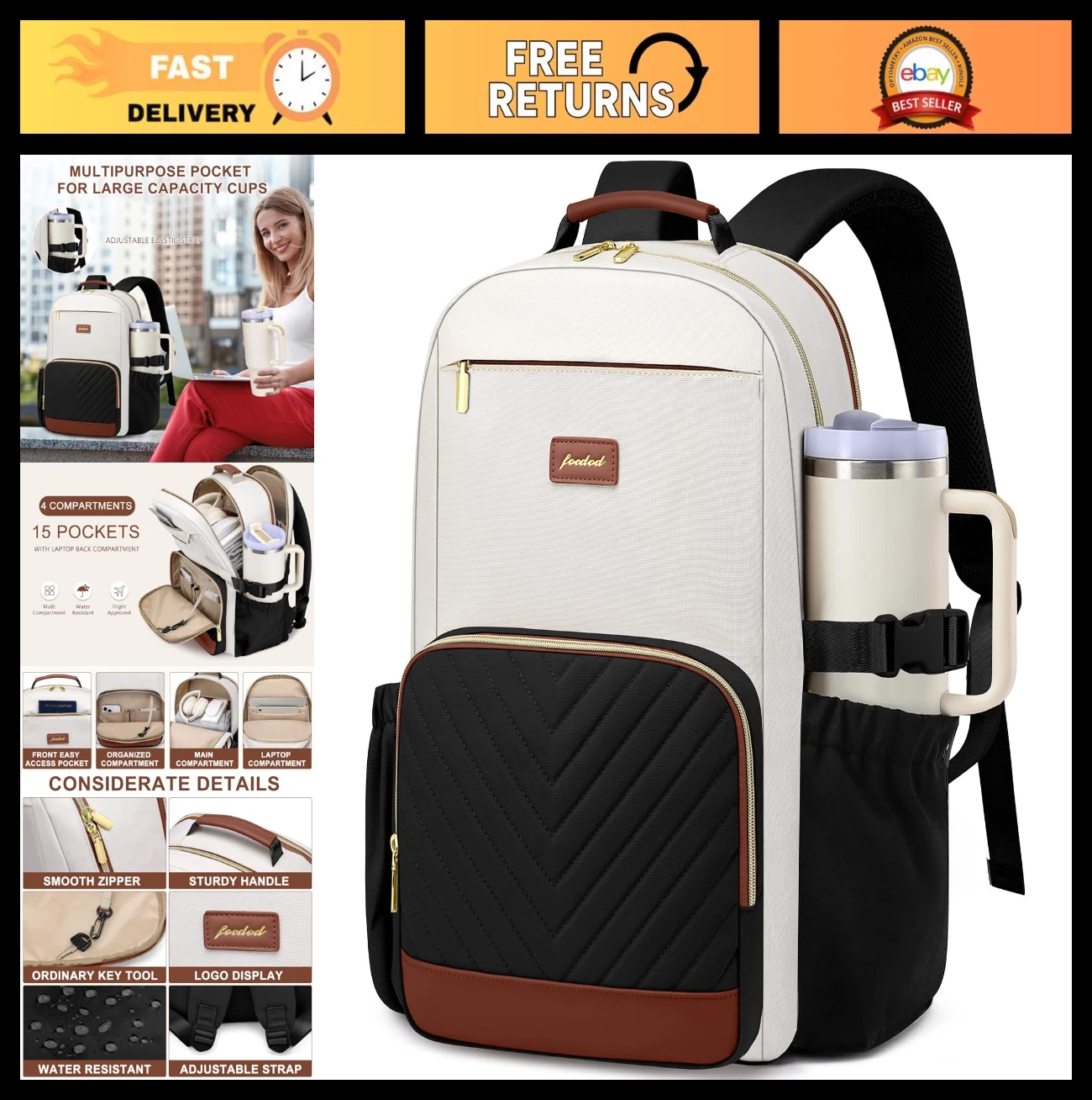 Stylish Laptop Backpack for Women - 15.6" School Work Bag with USB Charger & Ant