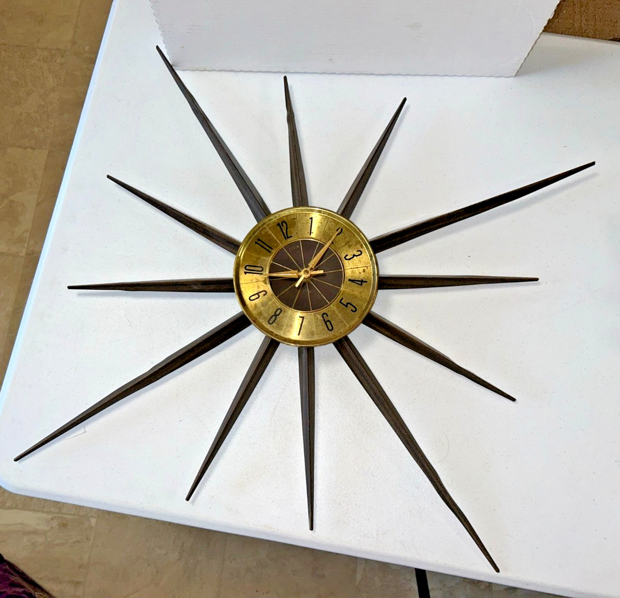 Vintage 70's Metal Star Burst Large Wall Clock, Fair Condition, Not Working