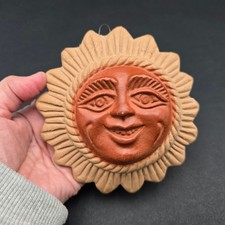 Vintage Mexican Terracotta Sun Face Wall Hanging Folk Art Clay Sunburst 5"