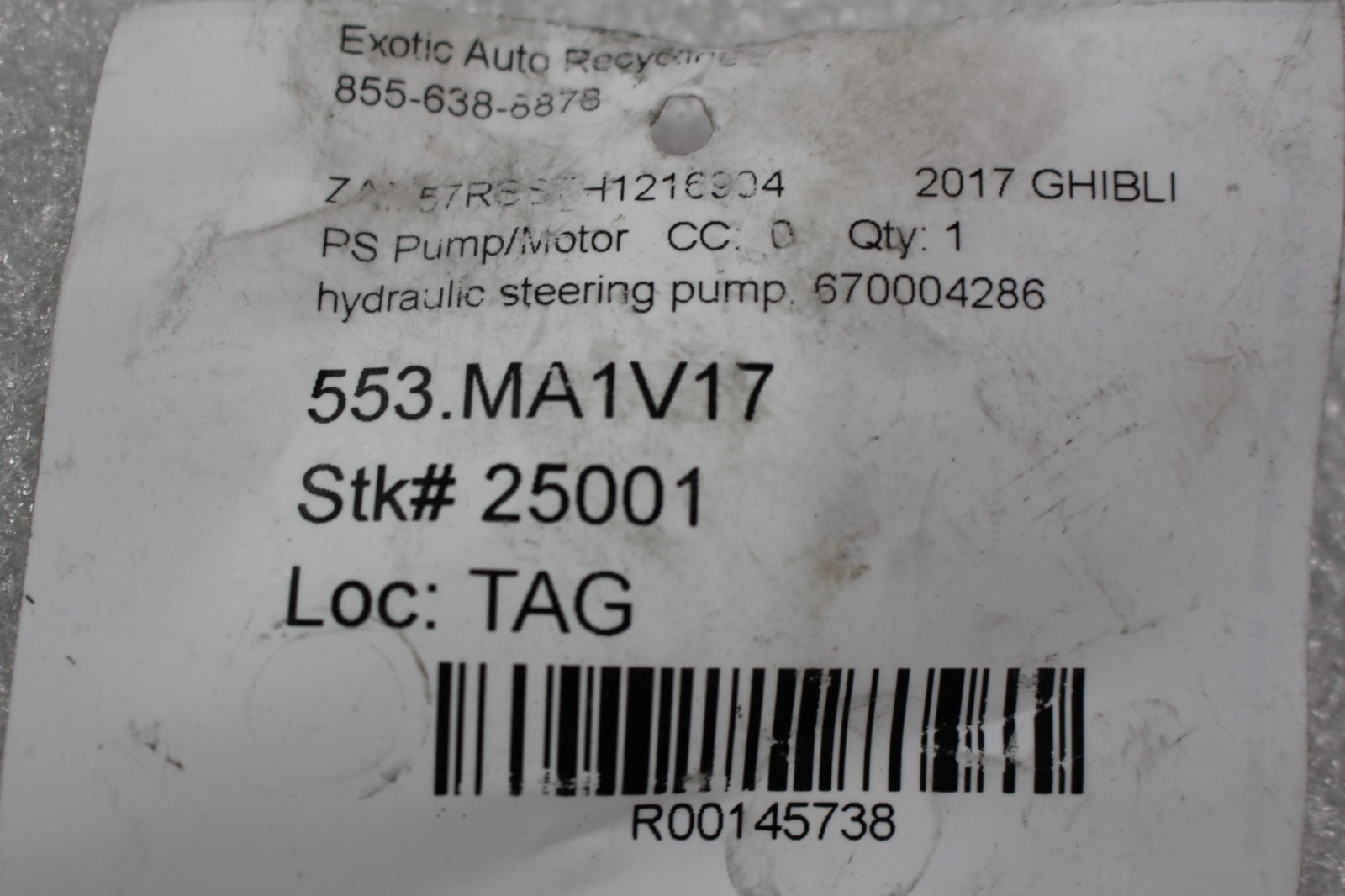 Maserati Ghibli, Quattroporte, Power Steering Pump/Motor, Used, P/N 268447