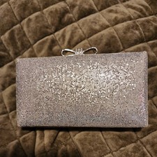 Silver Sparkle Evening Bag Clutch the touch of Rhinestone Clasp 7"