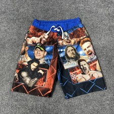 WWE Swim Trunks Boys Large 10/12 Blue Board Shorts Wrestlers Graphic Allover