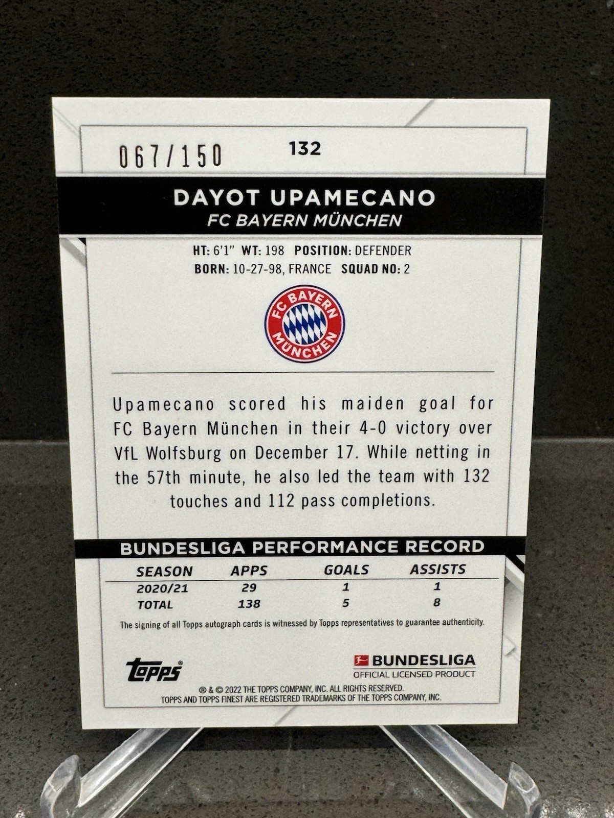 2021-22 Topps Finest Bundesliga - Dayot Upamecano Black Wave Refractor Auto /150 view 2