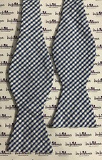 Rare BROOKS BROTHERS Silk Blue  White Checkered Design Self Tie Bow Tie