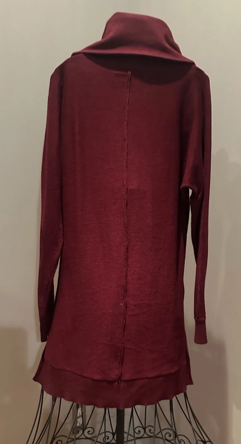 JOAN VASS NY Women’s Sweater Shawl Cowl Neck Autumn Red Tunic Size Small