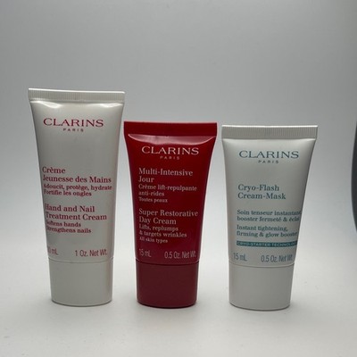 Clarins Cryo-Flash Mask, Hand & Nail Treatment and Restorative Day Cream - NWOT
