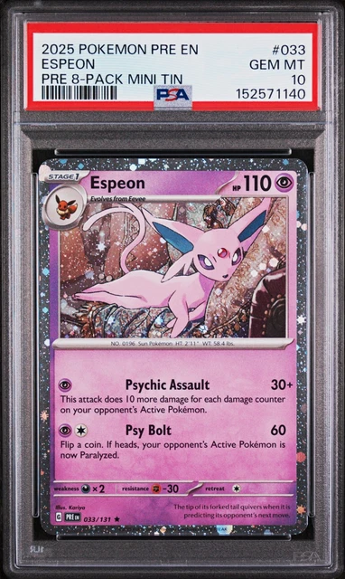 Pokemon TCG Espeon Holo Promo 033/131 PRE 8-Pack Mini Tin 2025 PSA 10 EN