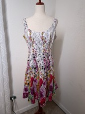 Nine West Womens Floral Sleeveless Fit & Flare Dress Size 12 Colorful Girly
