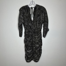 luc-ce dress Size Small gold black Metallic V Neck Rouched Stretch Bnwt