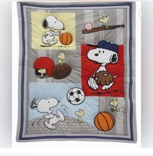 Lambs  Ivy Baby Blanket Snoopy Sports Baseball Softball Theme, Blue