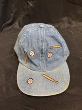 Child's 4T/5T Denim Ballcap - Embroidered Baseballs  Bats - Stretch Fit