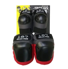187 Killer Pads Combo Knee & Elbow Adult Grey Red Pads