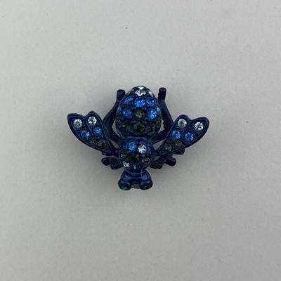 Joan Rivers Blue, Black & Clear Crystal Rhinestones Bee Pin Brooch Green Eyes
