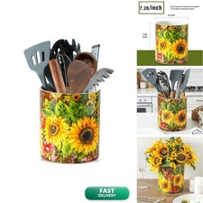 Howise 7" Oil Painting Sunflower Utensil Holder, Large Kitchen Utensil Holder