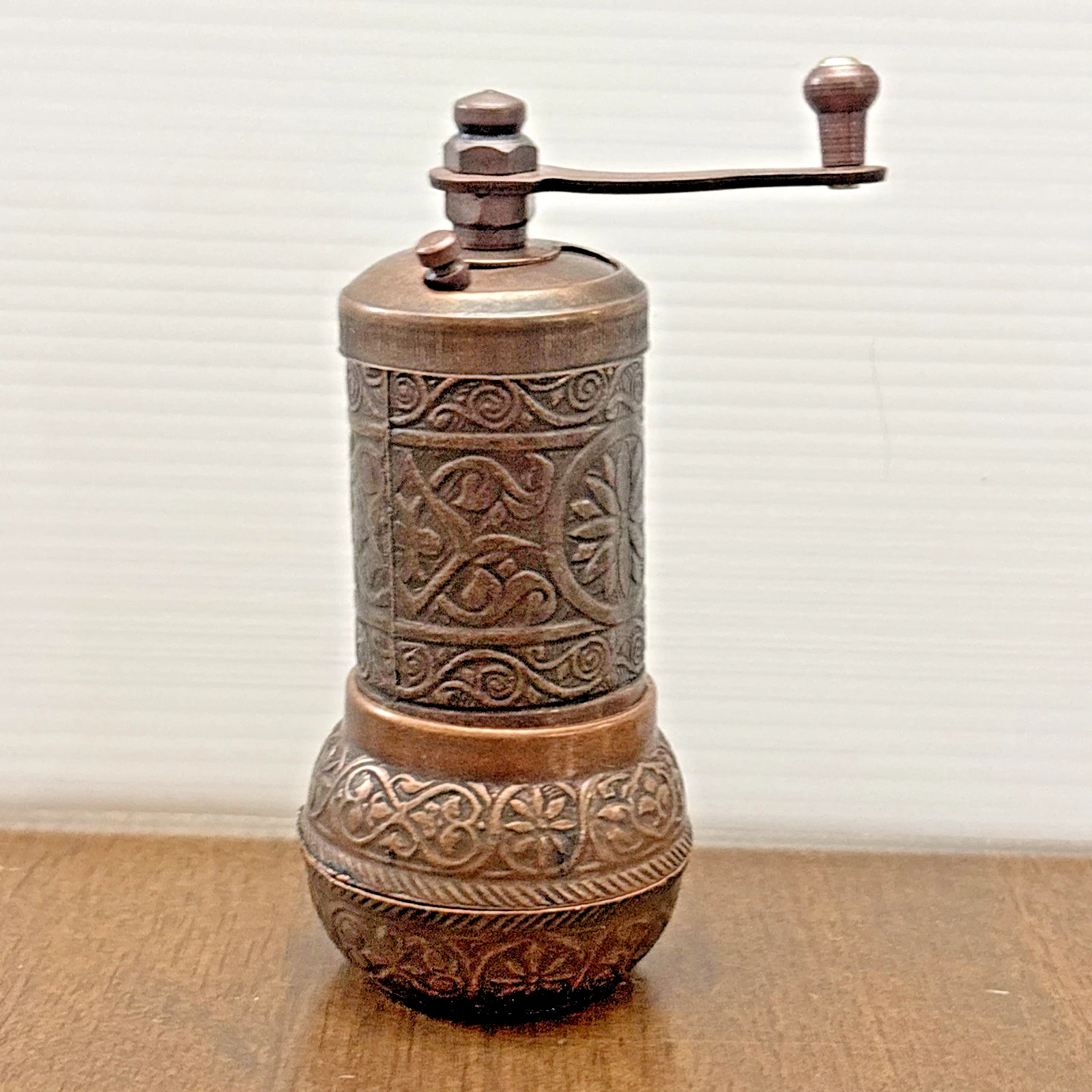 Acar Grinder Mill Copper Ornate Turkish Pepper Spice Coffee Vtg Hand Crank 4.25"