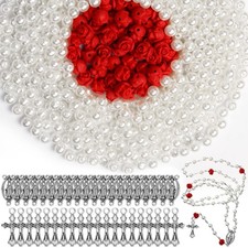 1220 Pcs Rosary Making Supplies Rosary Pearl Beads Carved Rose Cross Centerpiece