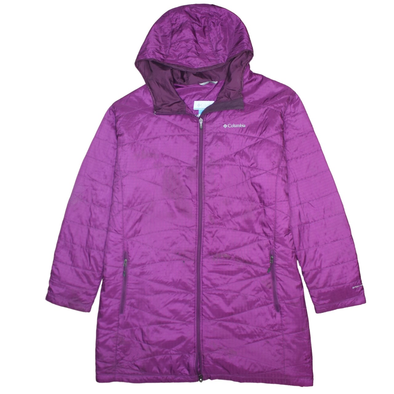 Columbia Womens Purple Hooded Puffer Coat Omni Heat Long Full Zip Pockets XXL