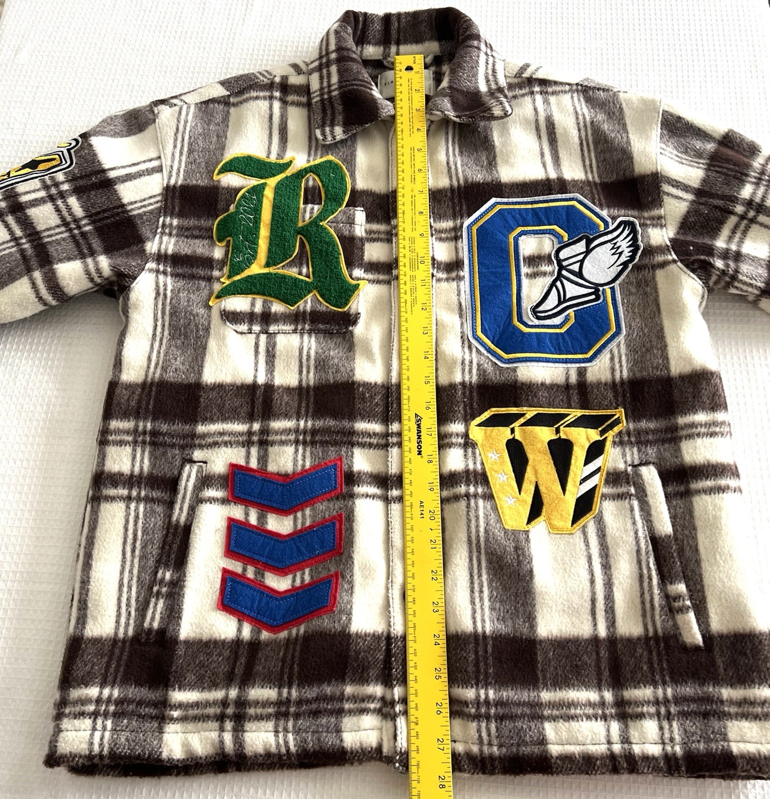 First Row Multi Patch Plaid Jacket Wool Blend Qui… - image 14