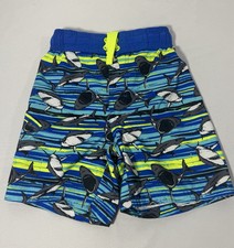 Wonder Nation Boys Shark Swim Trunks Blue Green Size XS 4/5 Lined Swimwear Suit