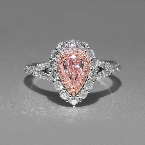 Lindo anillo de compromiso de boda para mujer de plata 925 con corte de pera rosa Cz talla 5-10 - Imagen 5 de 10