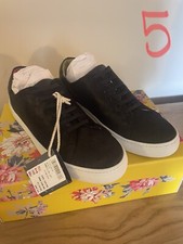 Joules Solena Leather Fur Pumps Trainers Black UK 5 BNIB