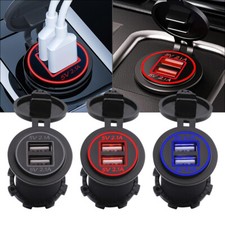 USA 12V Car Cigarette Lighter Socket Dual 2.1A USB Port Charger Power Outlet LED