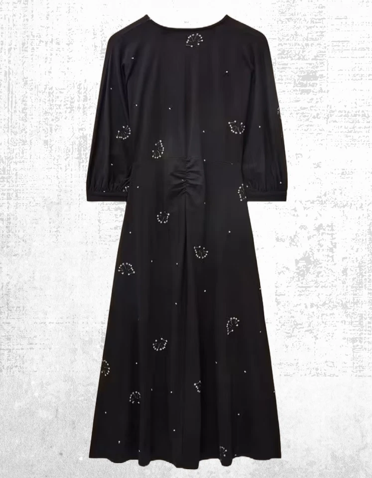 Ex White Stuff Women’s Embroidered Midi Jersey Dress in Black Multi (Defect) - Image 2 of 4