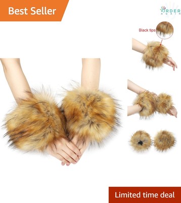 Women's Faux Fur Leopard Print Wrist Cuffs Warm Winter Arm Warmer Fashion