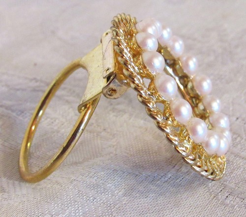 2 Gorgeous Western Germany Faux Filigree Gold & Pearl Ribbon Lace Scarf Clips - Foto 10 di 12