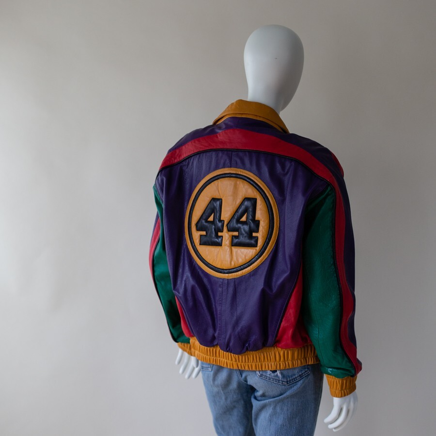 RARE VINTAGE Prégo Colorful 100% Real Leather Jacket Bomber RARE VINTAGE Prégo Colorful 100% Real Leather Jacket Bomber