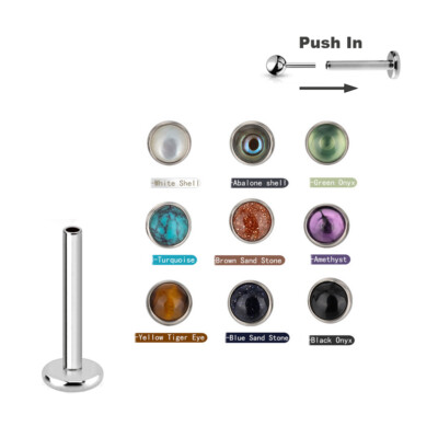 1,2mm Titan Stecksystem Labret Echt Stein Kugel Nasen Ohr Piercings Push in Pin