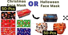 50 Pcs Christmas/Halloween Face Mask Mouth & Nose Protector Respirator Masks