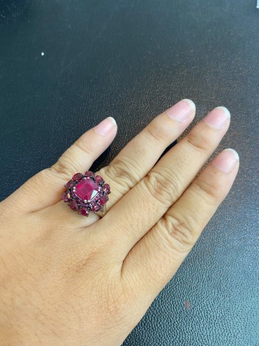 NATURAL RUBY 8X8 RUBY RUBY DIAMOND CUT STERLING SILVER 925 RING - 第 6/7 張圖片