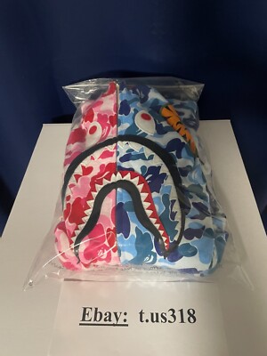   Bape Shark Hoodie A Bathing Ape Full Zip Up Front/Back BLUE PINK Camo Size: XL