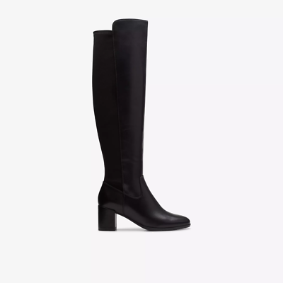 Clarks Ladies FREVA 55 STRETCH Black Leather/Elastic Knee  display picture 1