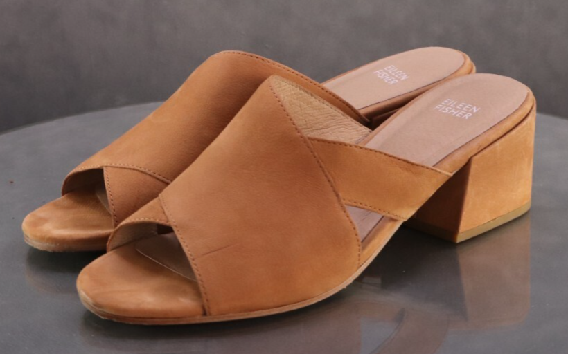 APL Eileen Fisher Haven sandali donna tacco a blocco slide taglia 10 scamosciati marrone