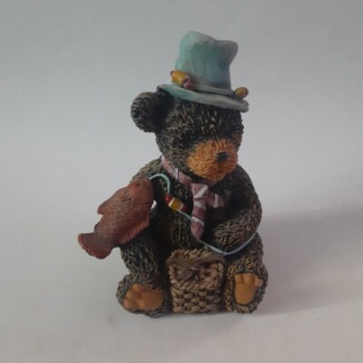 Resin Bear Fugurine Fishing Top Hat Neck Tie With Caught Fish