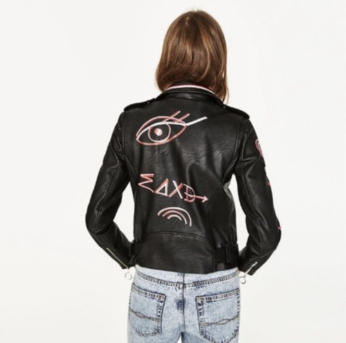 Zara Outerwear Faux Leather Graffiti 