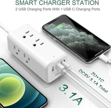 Power Strip Surge Protector, 5Ft Extension Cord, 6 Outlets with 3 USB Ports